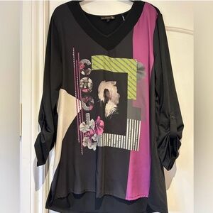 Chic Black and Pink Graphic Blouse